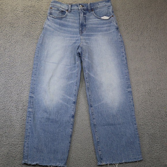 Madewell Denim - Madewell The Perfect Vintage Wide-Leg Crop Jean Light Wash Raw Hem 28